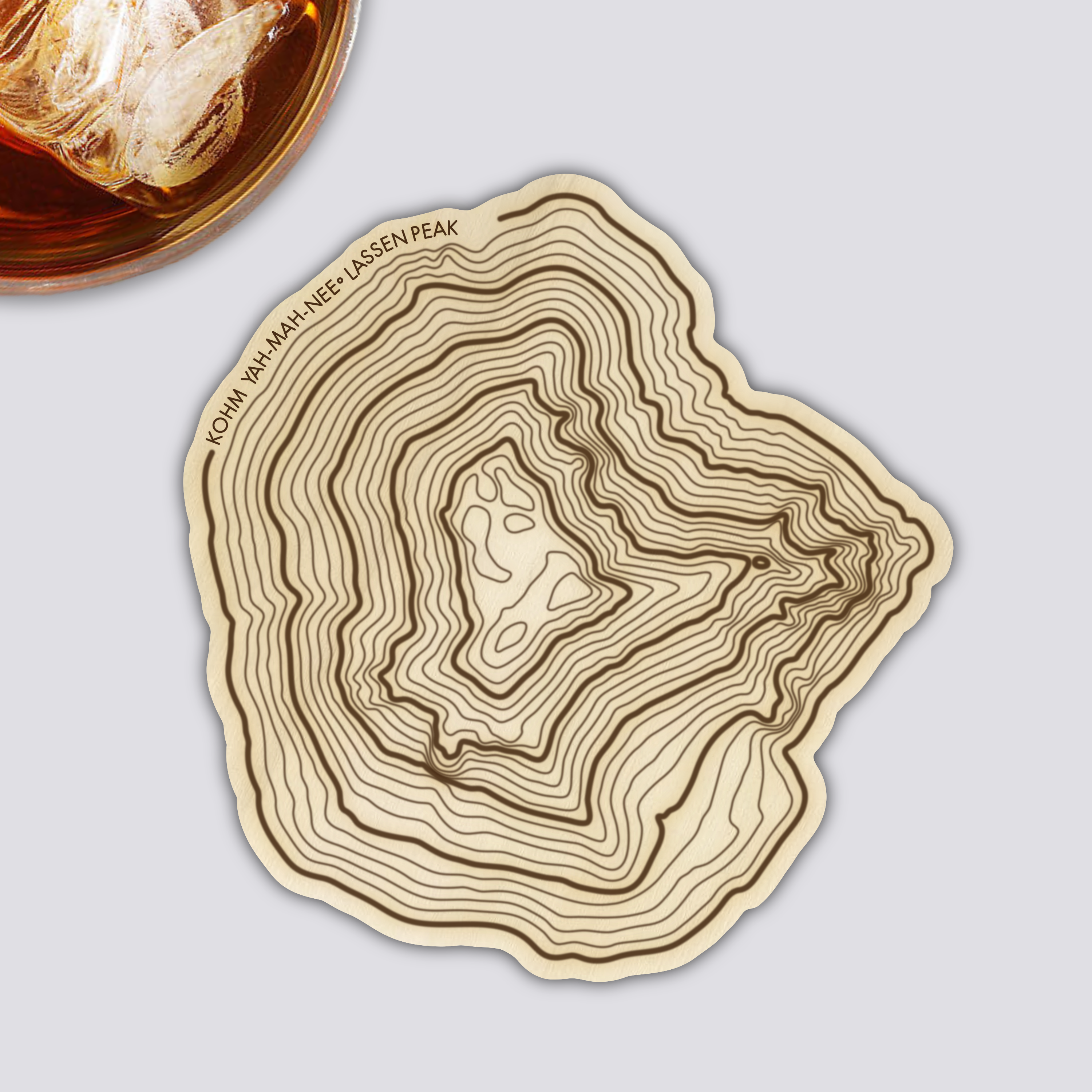 Lassen Peak Coaster | Wood Coaster Topography Map | California Mountain Art
