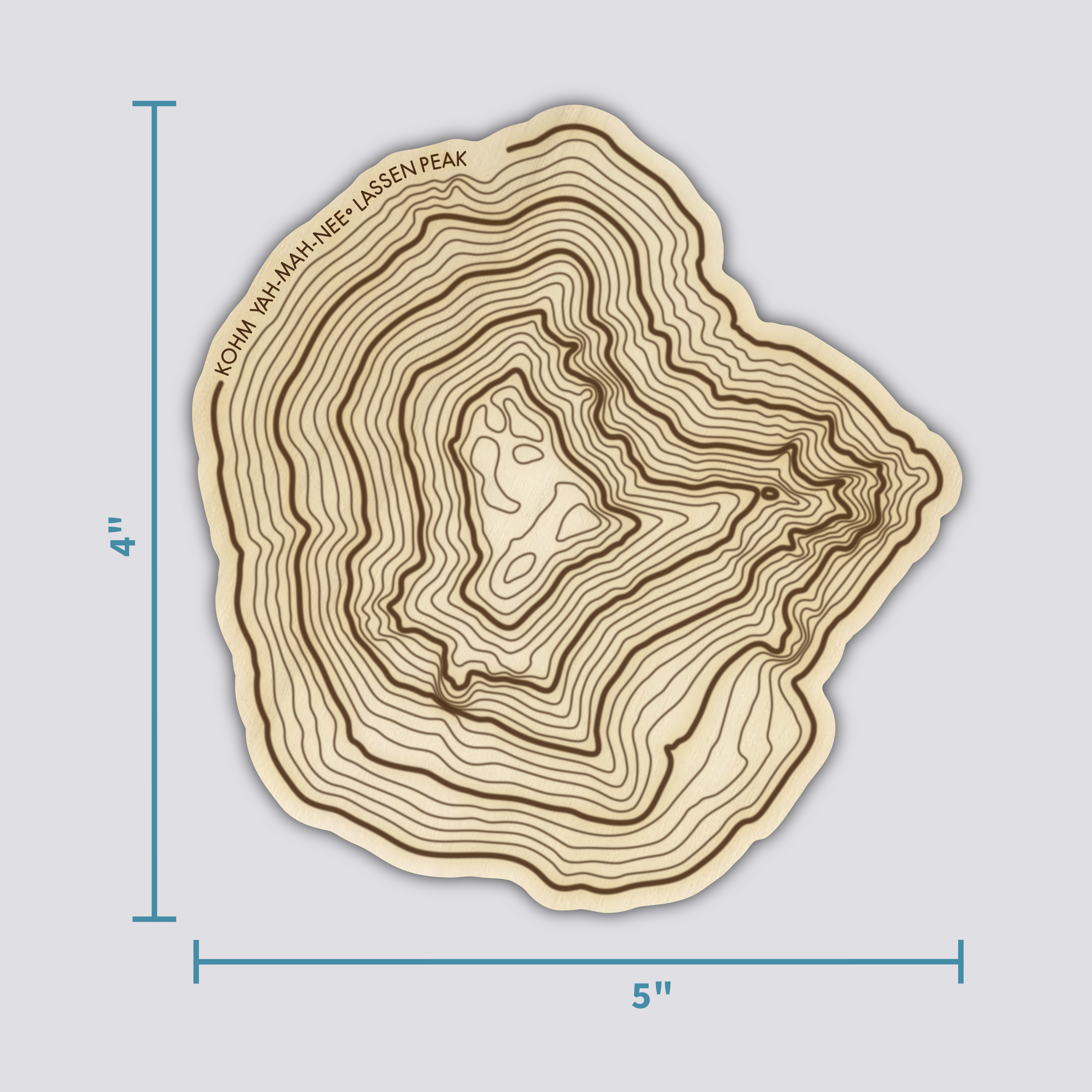 Lassen Peak Coaster | Wood Coaster Topography Map | California Mountain Art