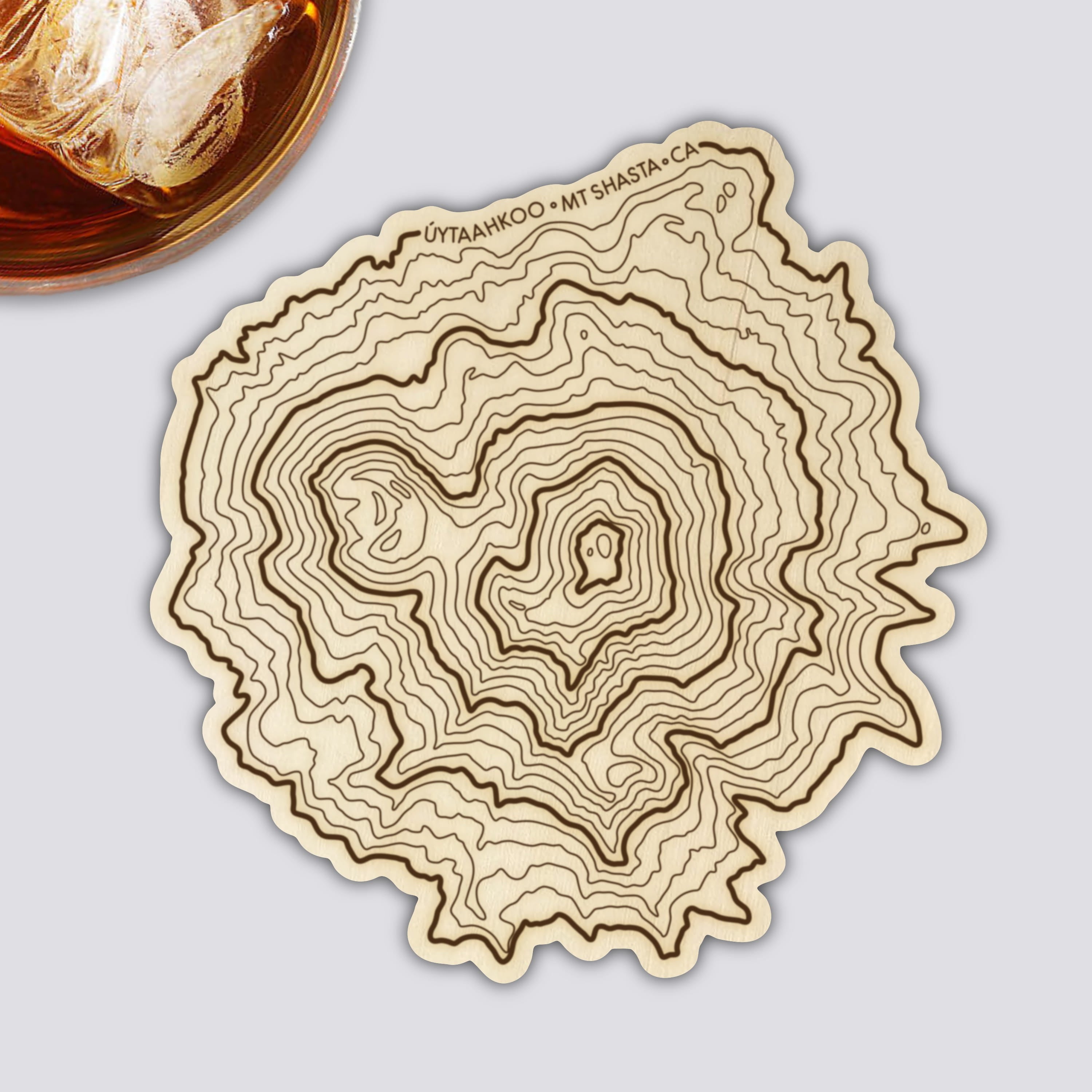 Mt Shasta Coaster | Wood Coaster Topography Map | California Mountain Art