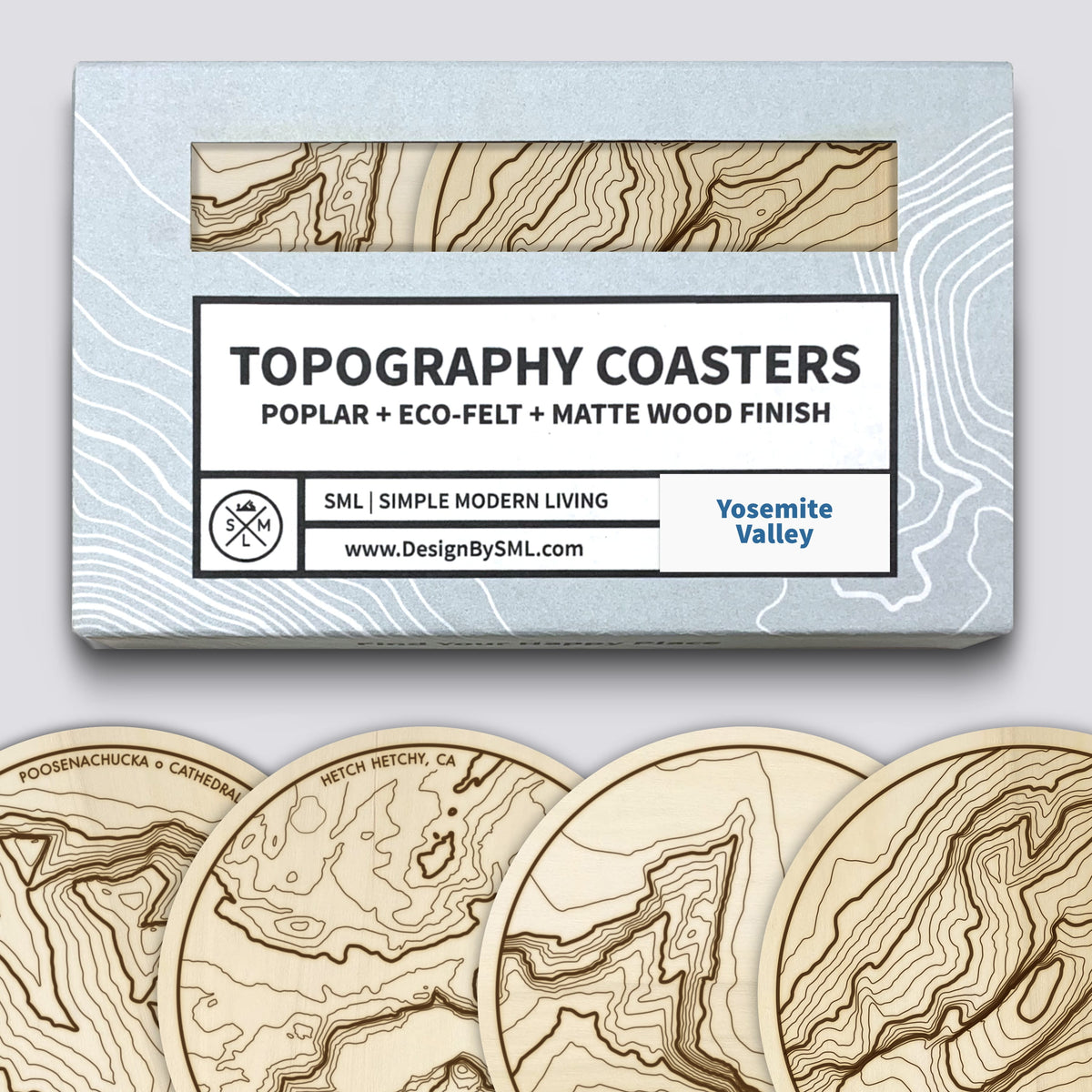 Yosemite Valley Coaster Set | Handmade Wooden Coaster | California Mountain Map