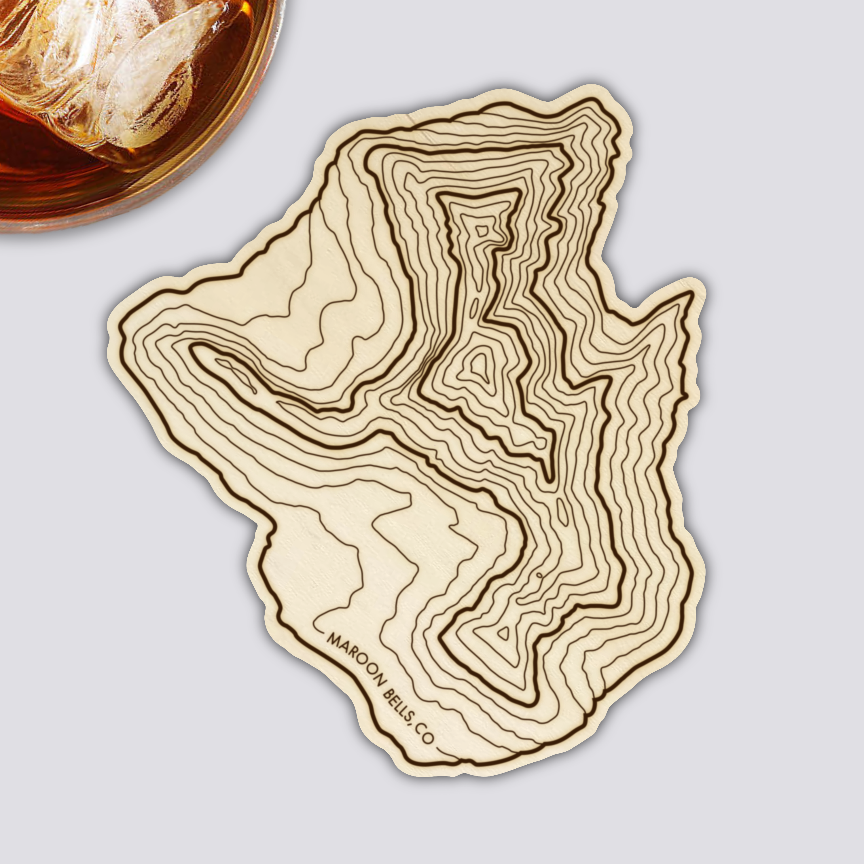 Maroon Bells Coaster | Wood Coaster Topography Map | Colorado Mountain Art