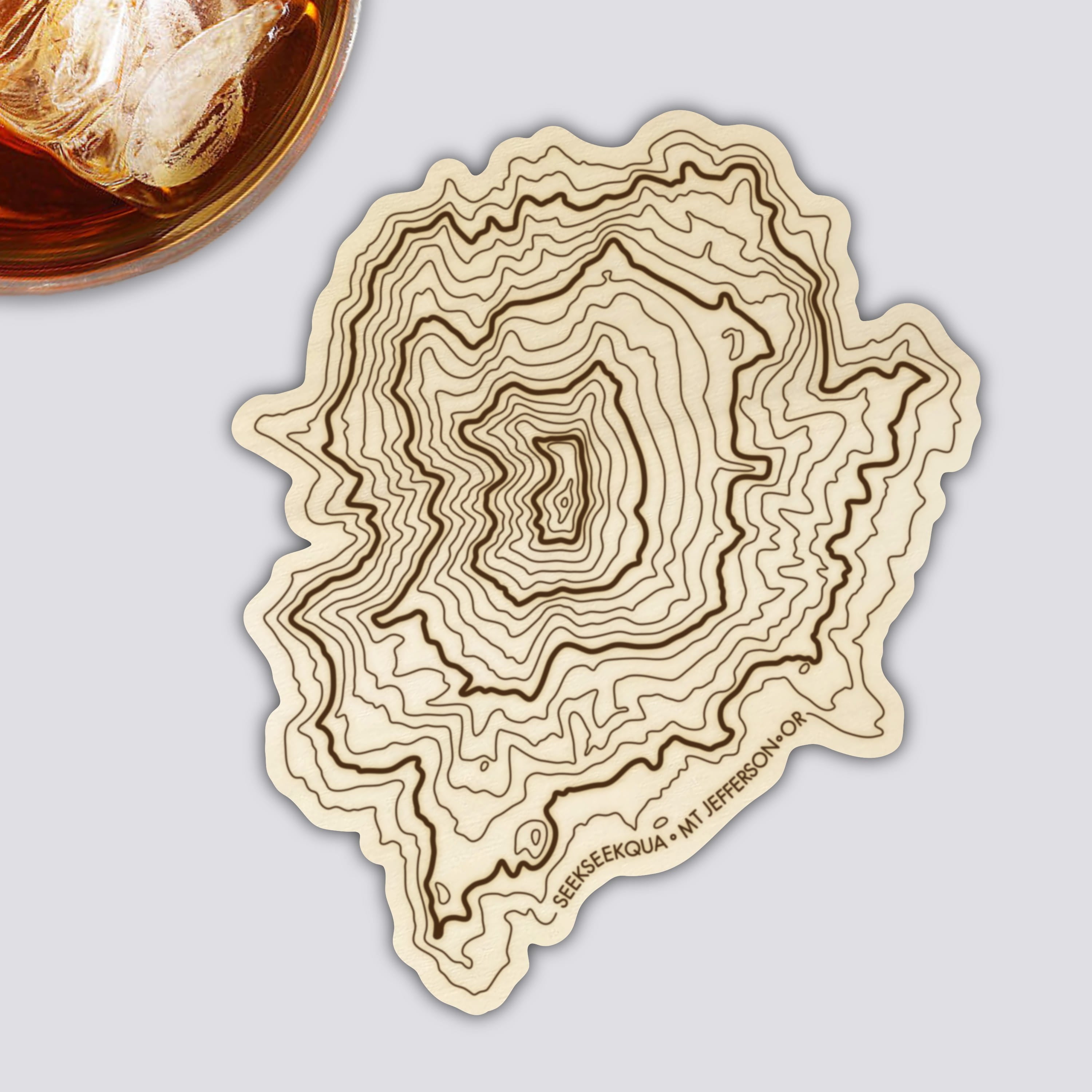 Mt Jefferson Coaster | Wood Coaster Topography Map | Oregon Mountain Art