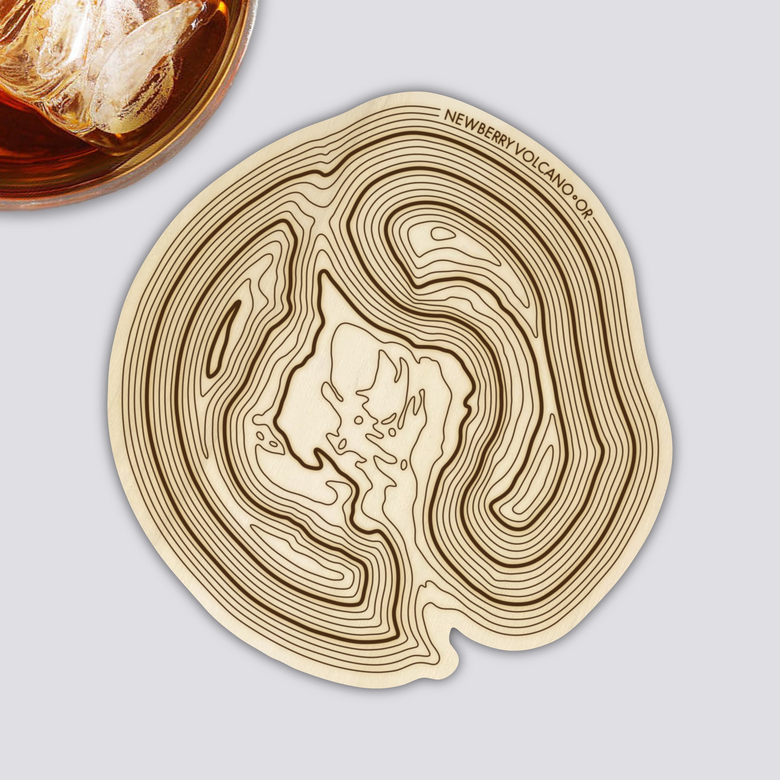 Newberry Volcano Coaster | Wood Coaster Topography Map | Oregon Mountain Art