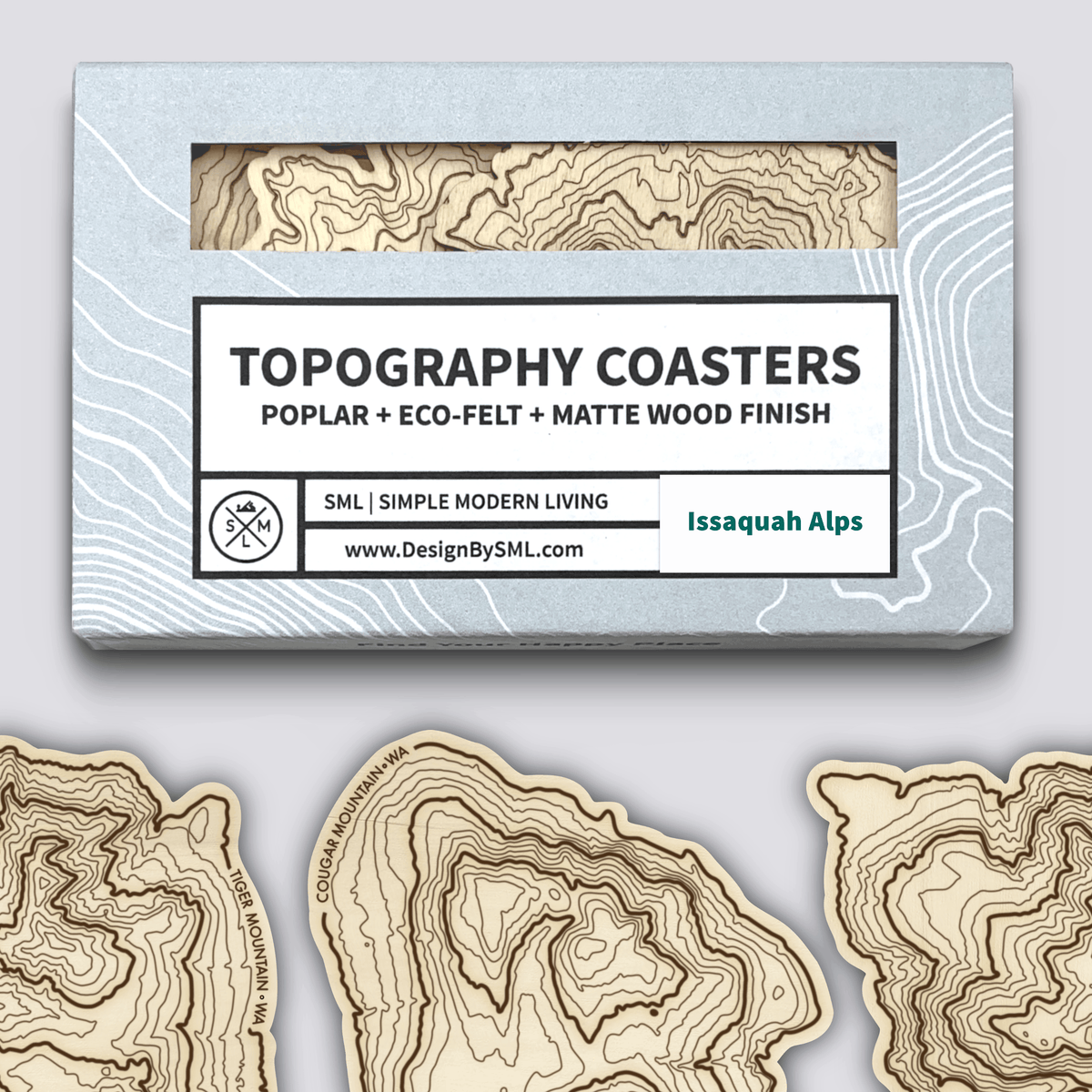 Issaquah Alps Coaster Set | Handmade Wooden Coaster | Washington Mountain Maps