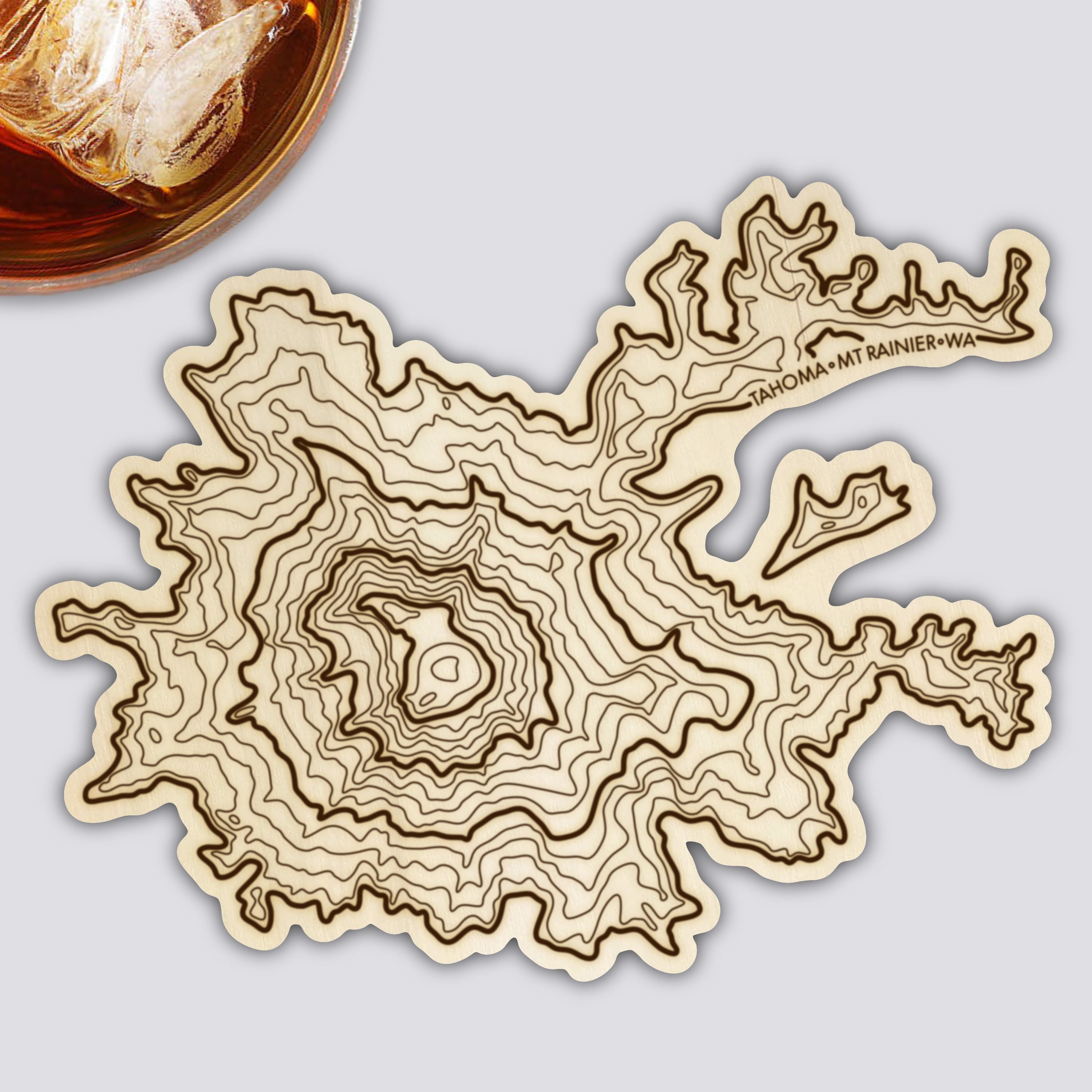 Mt Rainier Coaster | Wood Coaster Topography Map | Washington Mountain Art
