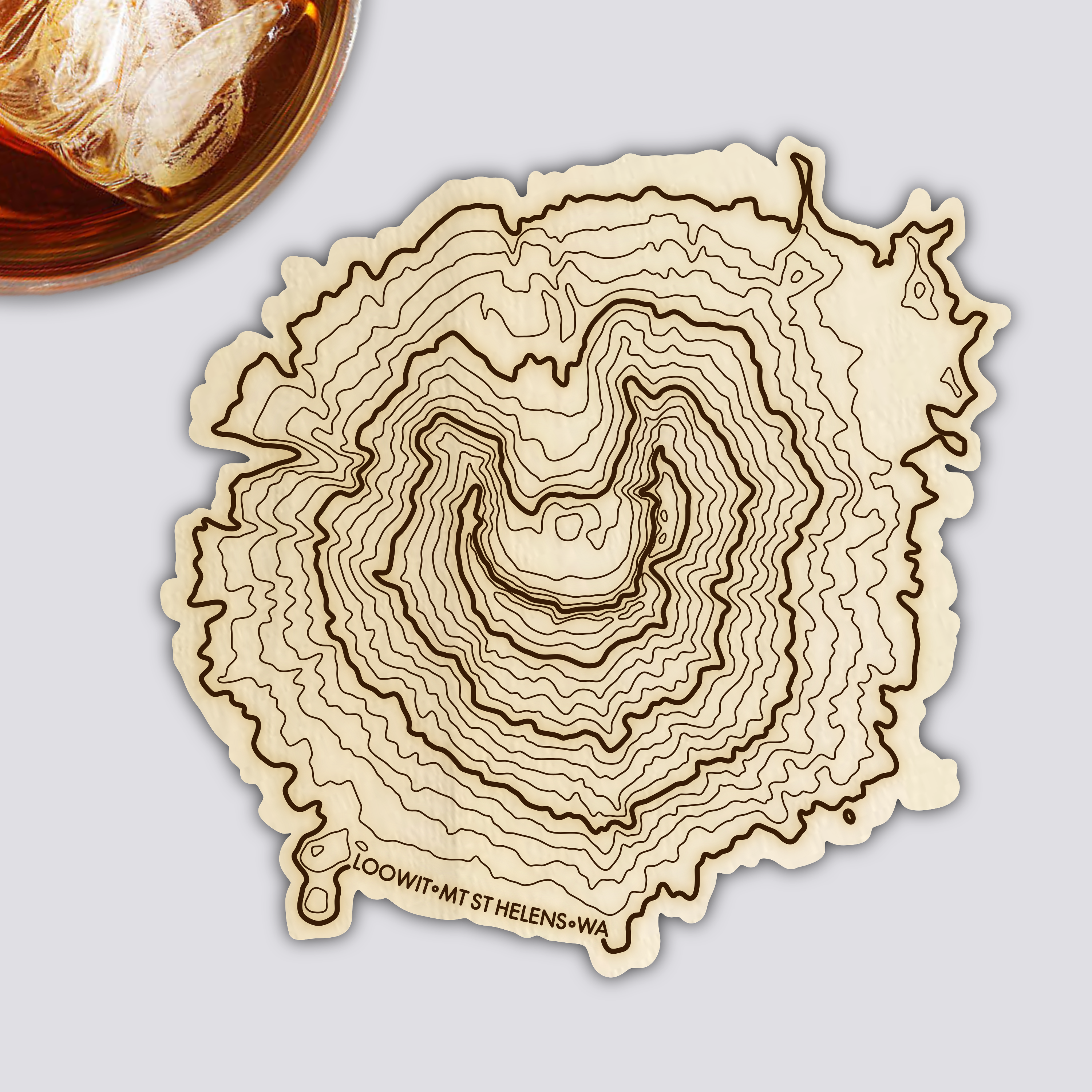 Mt St Helens Coaster | Wood Coaster Topography Map | Washington Mountain Art