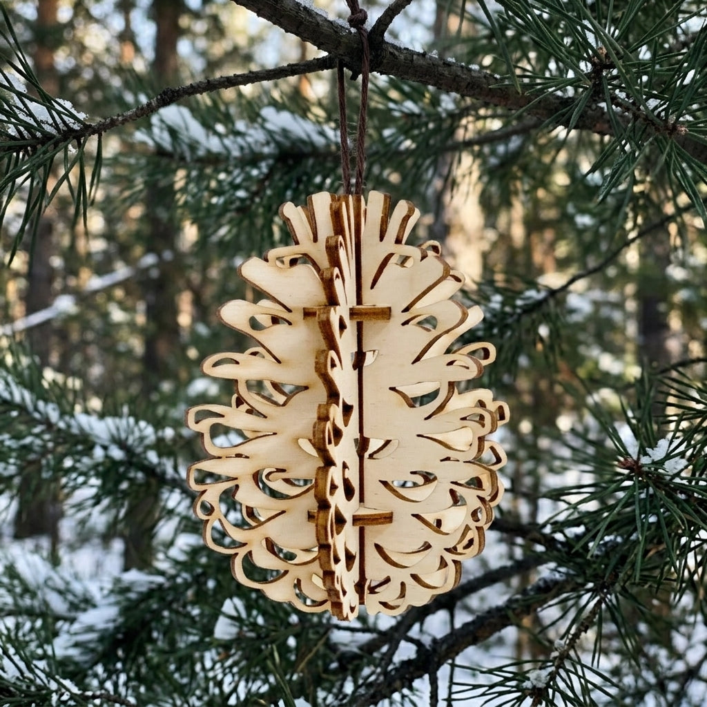 Pinecone Ornament | Laser Engraved Wooden Ornament | 3D Decoration