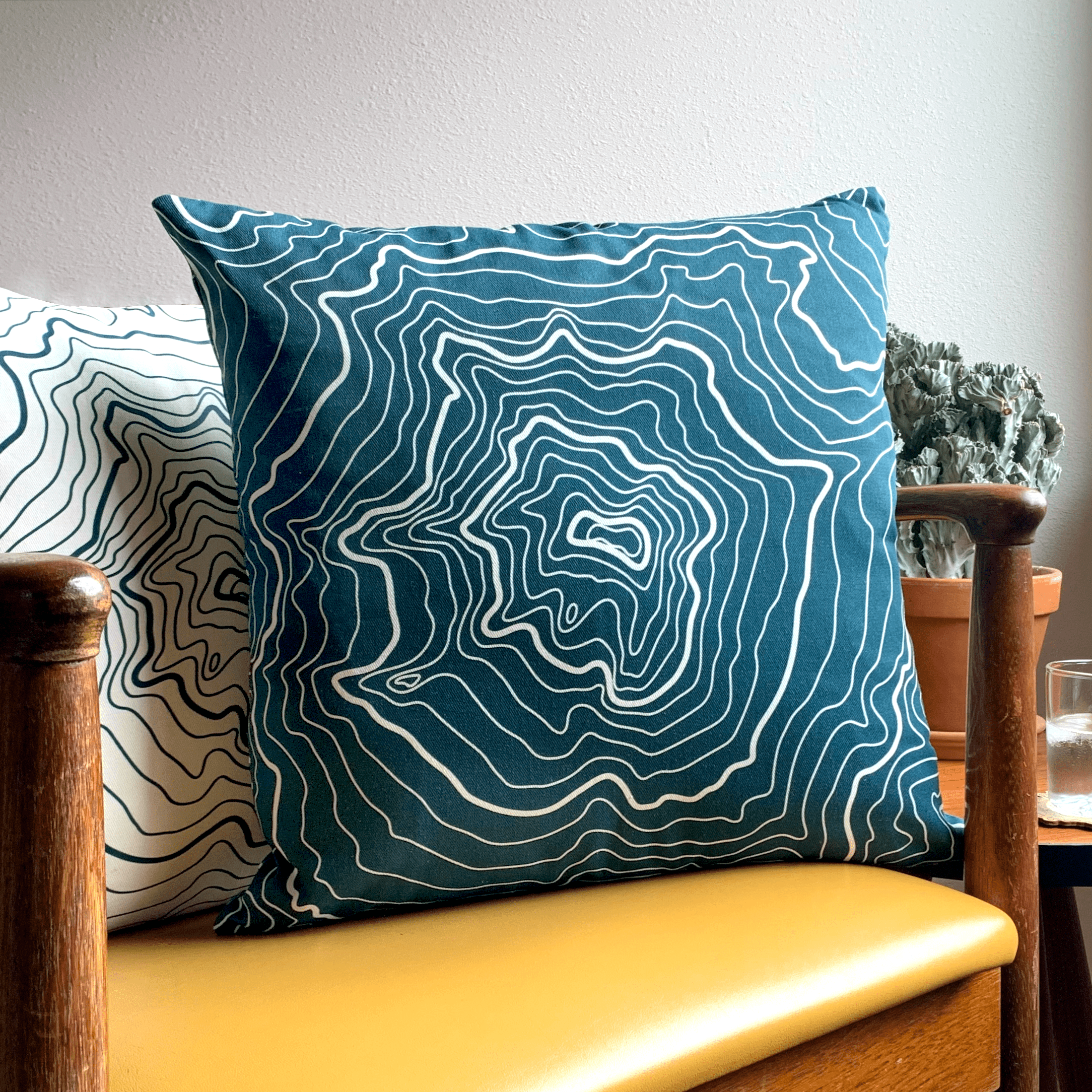 Mt Hood Topography Linen Pillow - Evergreen & Cream