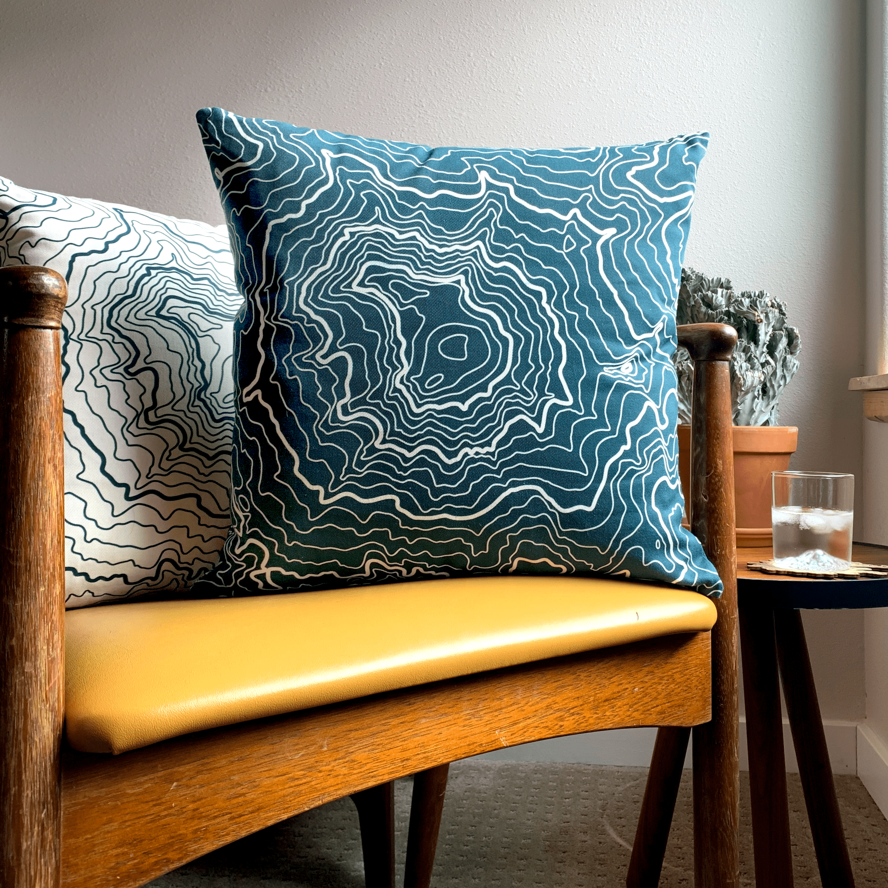 Mt Rainier Topography Linen Pillow - Evergreen & Cream