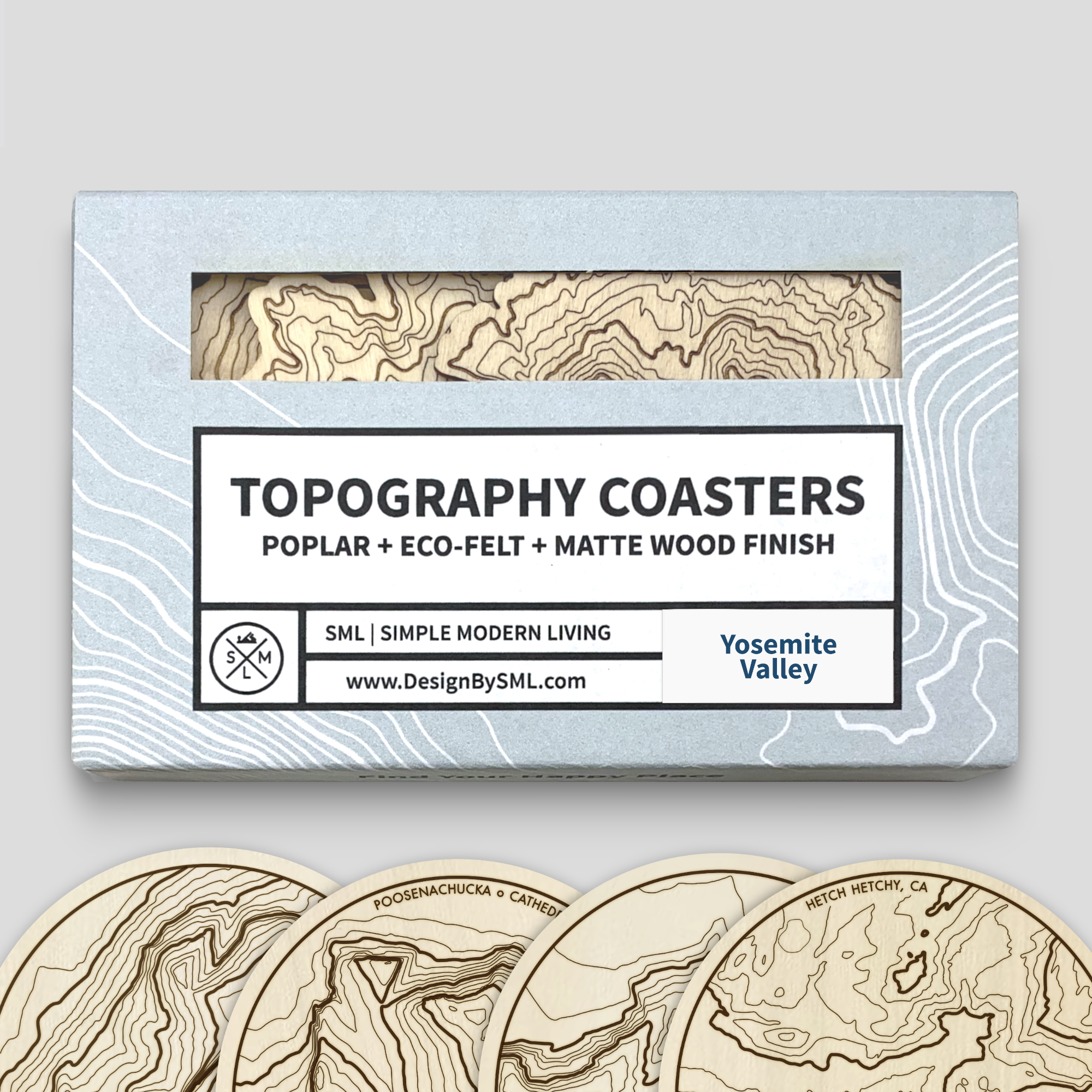 Yosemite Valley Coaster Set | Handmade Wooden Coaster | California Mountain Map