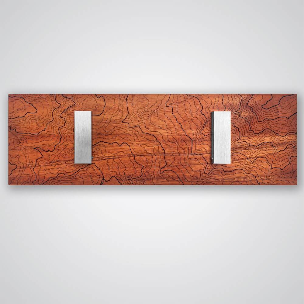 Mt Rainier Topography Coat Hanger in Cherry Wood - 2 Hooks