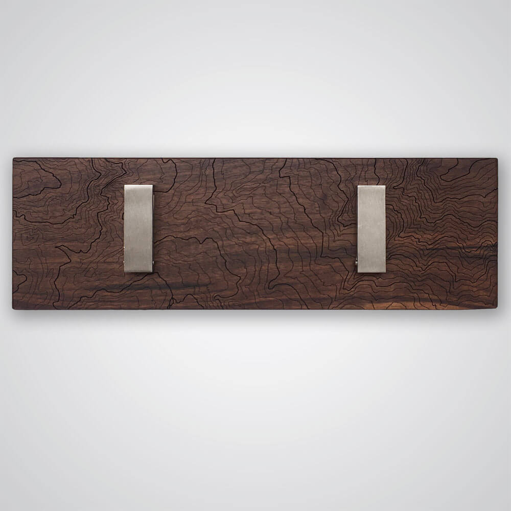 Mt Rainier Topography Coat Hanger in Walnut Wood - 2 Hooks