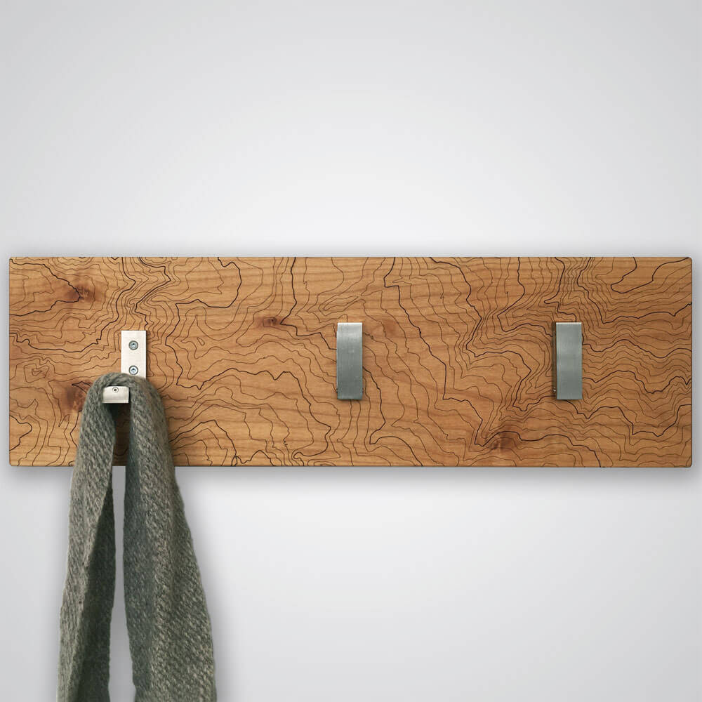 Mt Rainier Topography Coat Hanger in Maple Wood - 3 Hooks