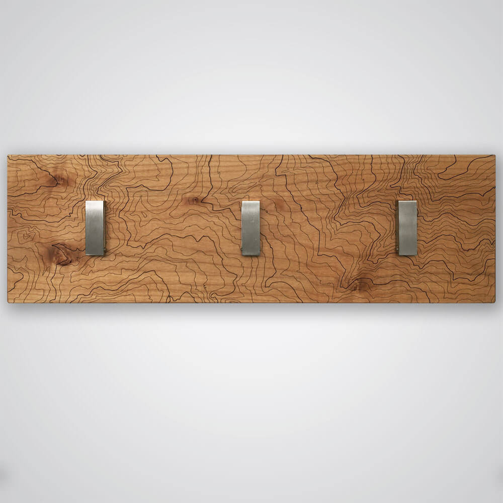 Mt Rainier Topography Coat Hanger in Maple Wood - 3 Hooks