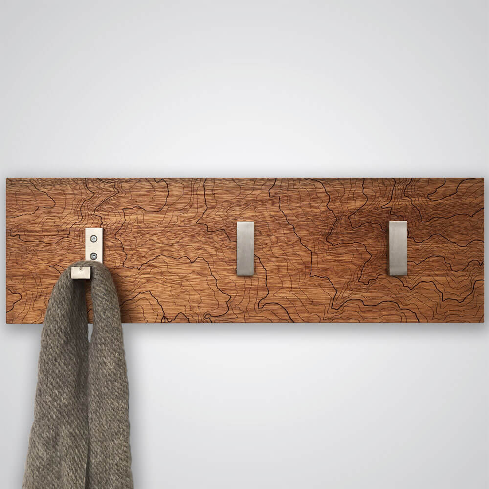 Mt Rainier Topography Coat Hanger in Red Wood - 3 Hooks