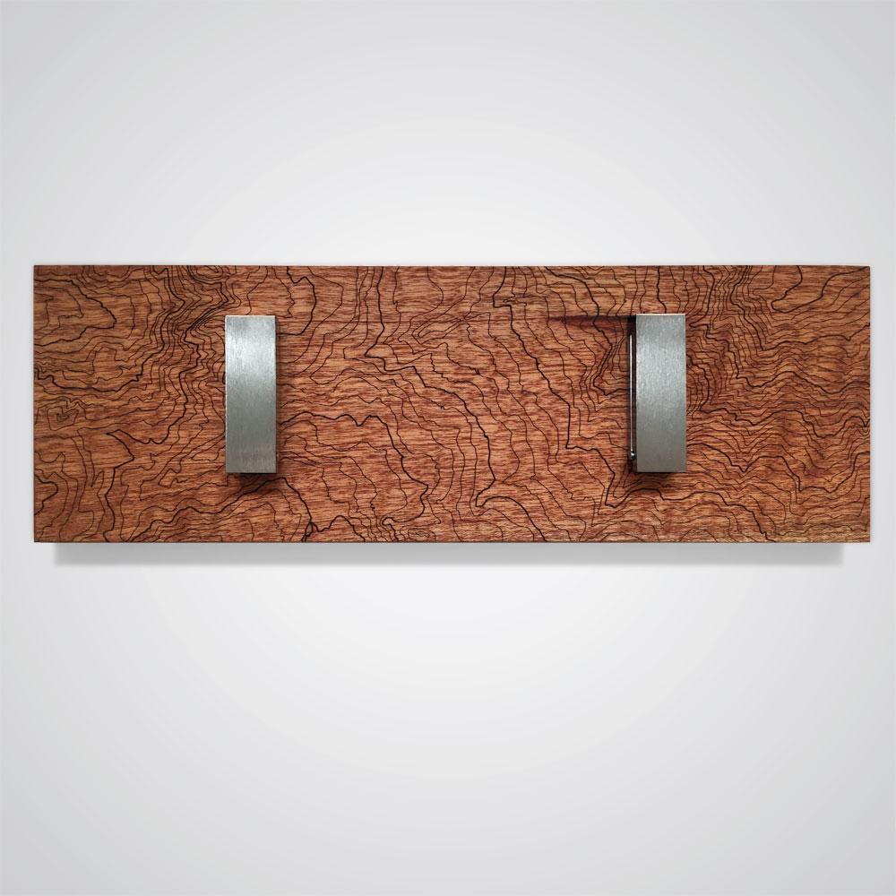 Mount Rainier Topographic Coat Hanger in Red Wood - 2 Hooks Design by SML 